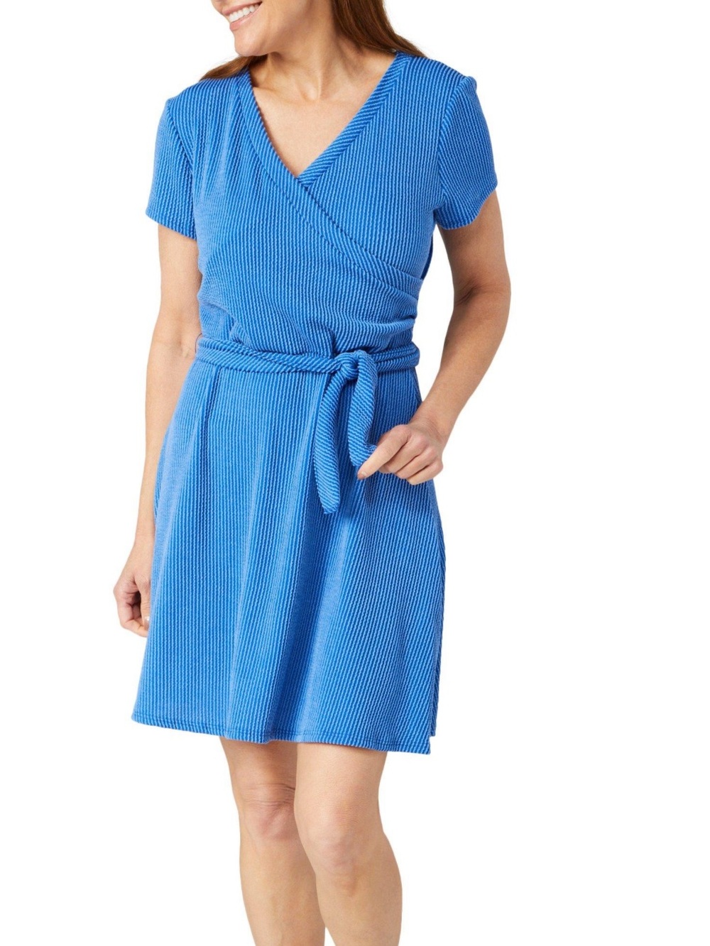 NWT Discreet Blue Short Sleeve Wrap Dress with Tie Waist Size M